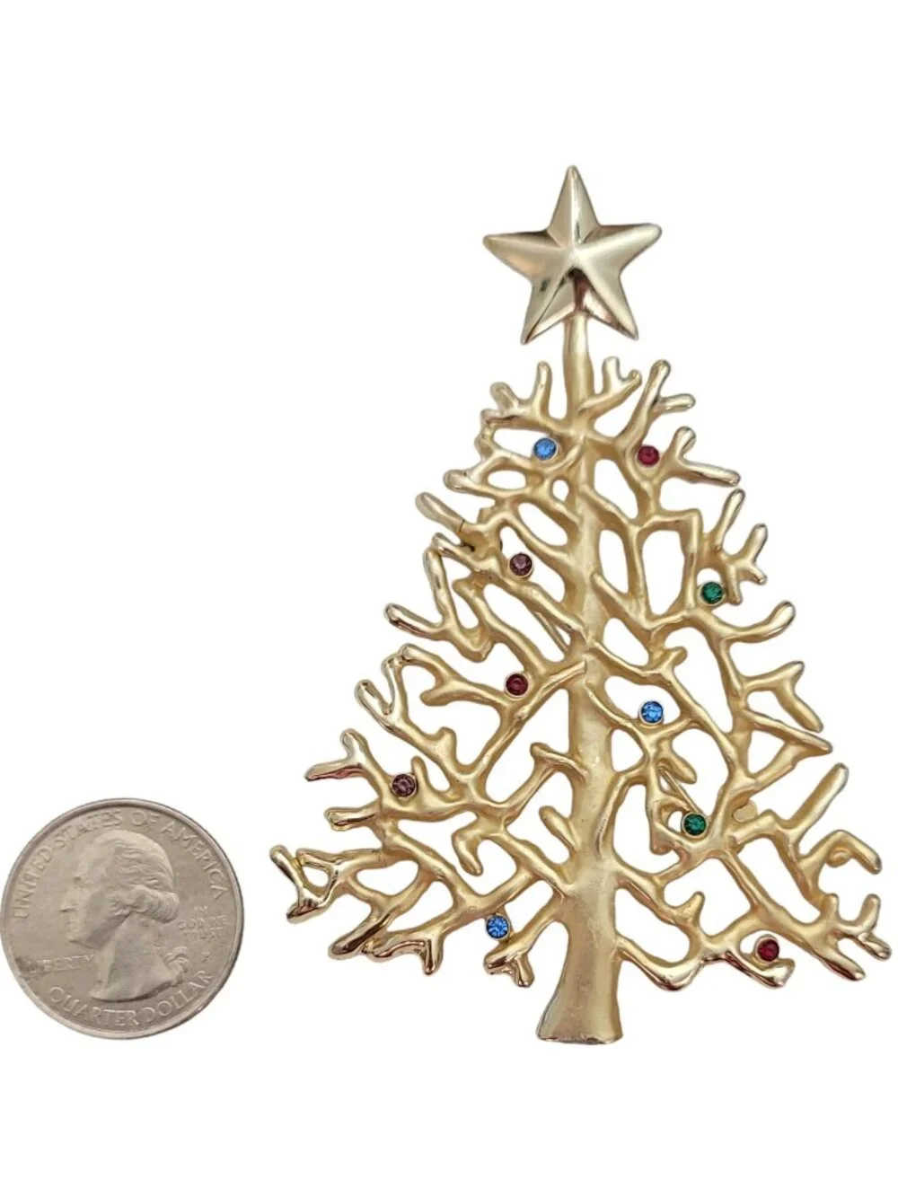 Gold Tone Multi Color Statement Rhinestone Christmas Tree Brooch E873